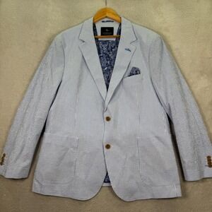 Tailorbyrd Collection Mens Blazer‎ 46R Blue White Striped Seersucker Stretch EUC